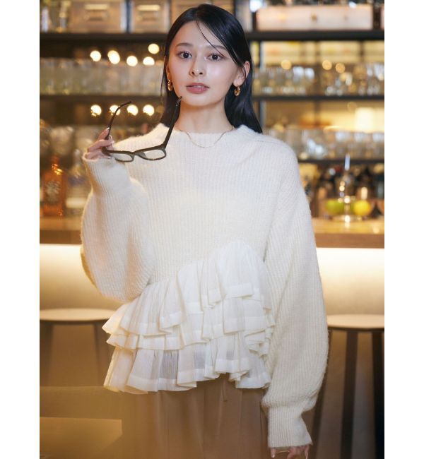LAGUNAMOON「フリルドッキングペプラムニットプルオーバー」|ニット・セーター|