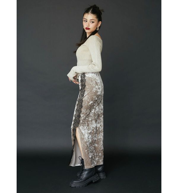 EVRIS「クラッシュベロアレーススカート」|スカート|