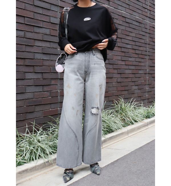 EVRIS「グランジルーズワイドデニムパンツ」|デニム|