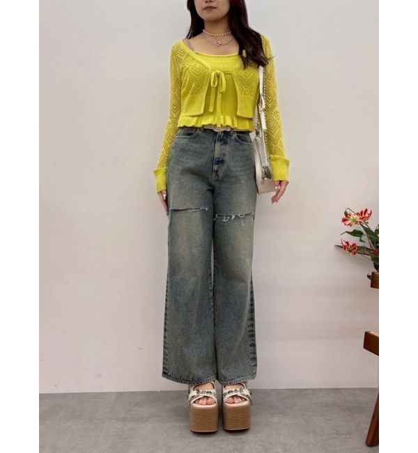 EVRIS「ヴィンテージライクフロントスラッシュワイドパンツ」|デニム|