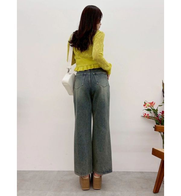 EVRIS「ヴィンテージライクフロントスラッシュワイドパンツ」|デニム|