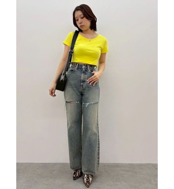 EVRIS「ヴィンテージライクフロントスラッシュワイドパンツ」|デニム|