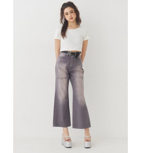 EVRIS「ヴィンテージライクフロントスラッシュワイドパンツ」|デニム|