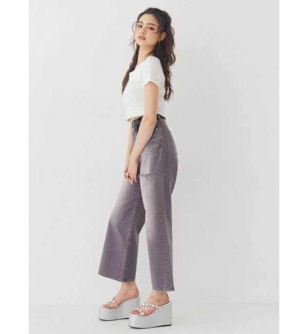 EVRIS「ヴィンテージライクフロントスラッシュワイドパンツ」|デニム|