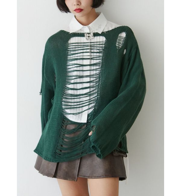 jouetie「オーバークラッシュローゲージニット」|ニット・セーター|グリーン