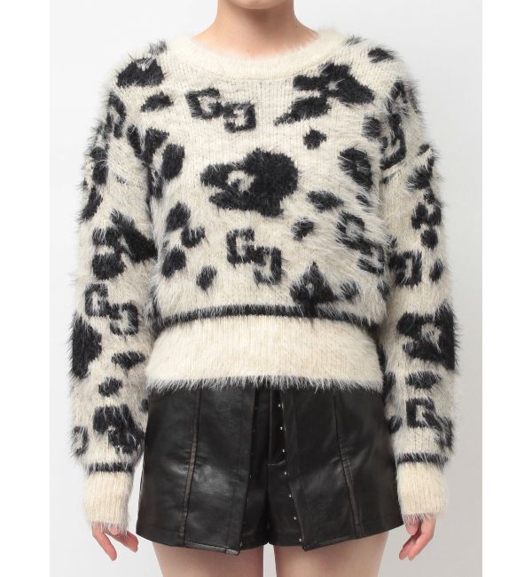 GYDA「GG Leopardシャギーショートニットトップス」|ニット・セーター|