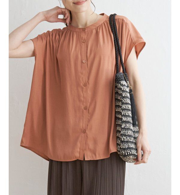 ikka「【セットアップ対応】カッセンギャザーフレンチ袖シャツ」|シャツ・ブラウス|オレンジ