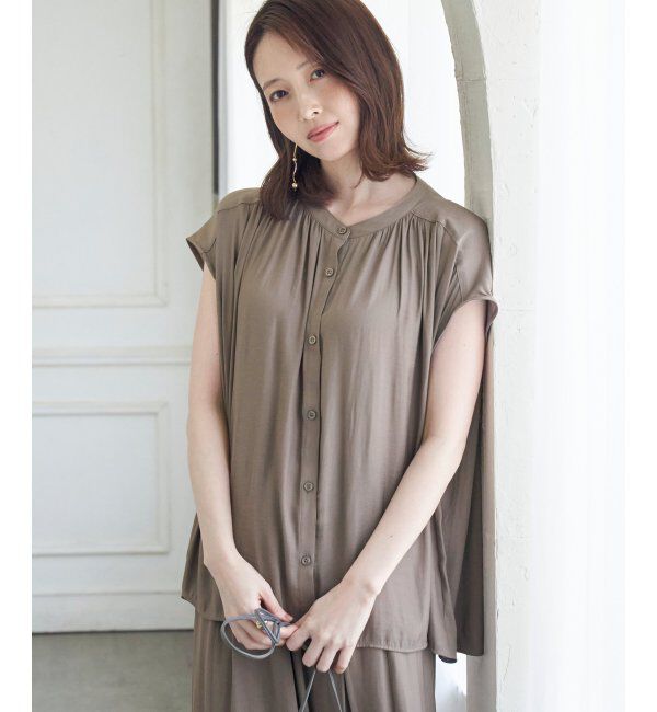 ikka「【セットアップ対応】カッセンギャザーフレンチ袖シャツ」|シャツ・ブラウス|