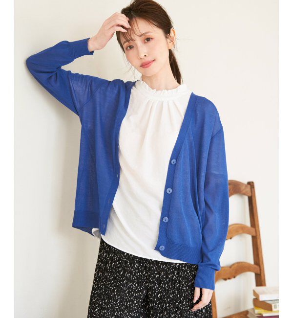 ikka「【洗濯機で洗える／接触冷感】針抜きシアーニットカーディガン【UVカット】」|その他|ブルー