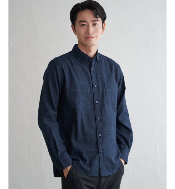 ikka「イージーケアネルチェックスイスカラーボタンダウンシャツ」|シャツ・ブラウス|ネイビーブルー