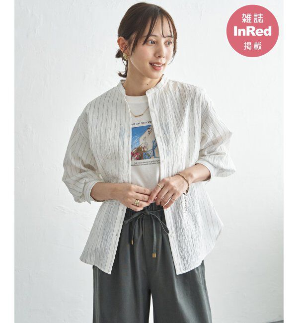 ikka「【雑誌InRed5月号掲載】冷感リネンバンドカラーシャツ」|シャツ・ブラウス|ホワイト