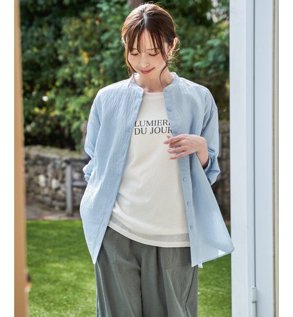 ikka「【雑誌InRed5月号掲載】冷感リネンバンドカラーシャツ」|シャツ・ブラウス|