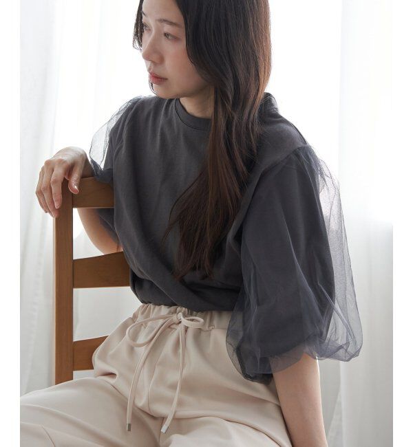 VENCE share style「チュールスリーブTシャツ」|Tシャツ・カットソー|チャコール