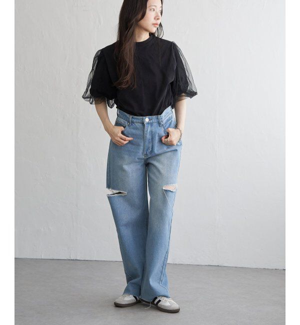 VENCE share style「チュールスリーブTシャツ」|Tシャツ・カットソー|