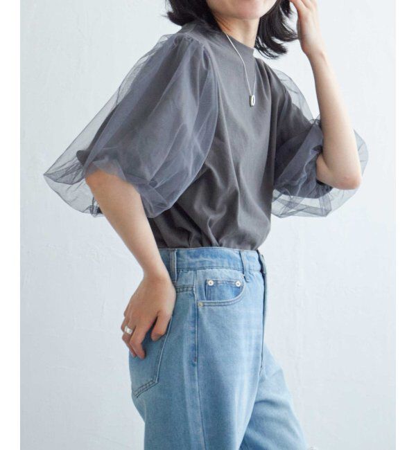 VENCE share style「チュールスリーブTシャツ」|Tシャツ・カットソー|