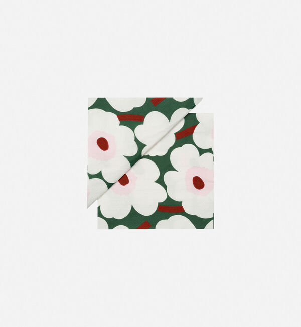 Marimekko「Unikko ランチナプキン 33&times;33cm」|その他|ﾀﾞｰｸｸﾞﾘｰﾝ&times;ｵﾌﾎﾜｲﾄ