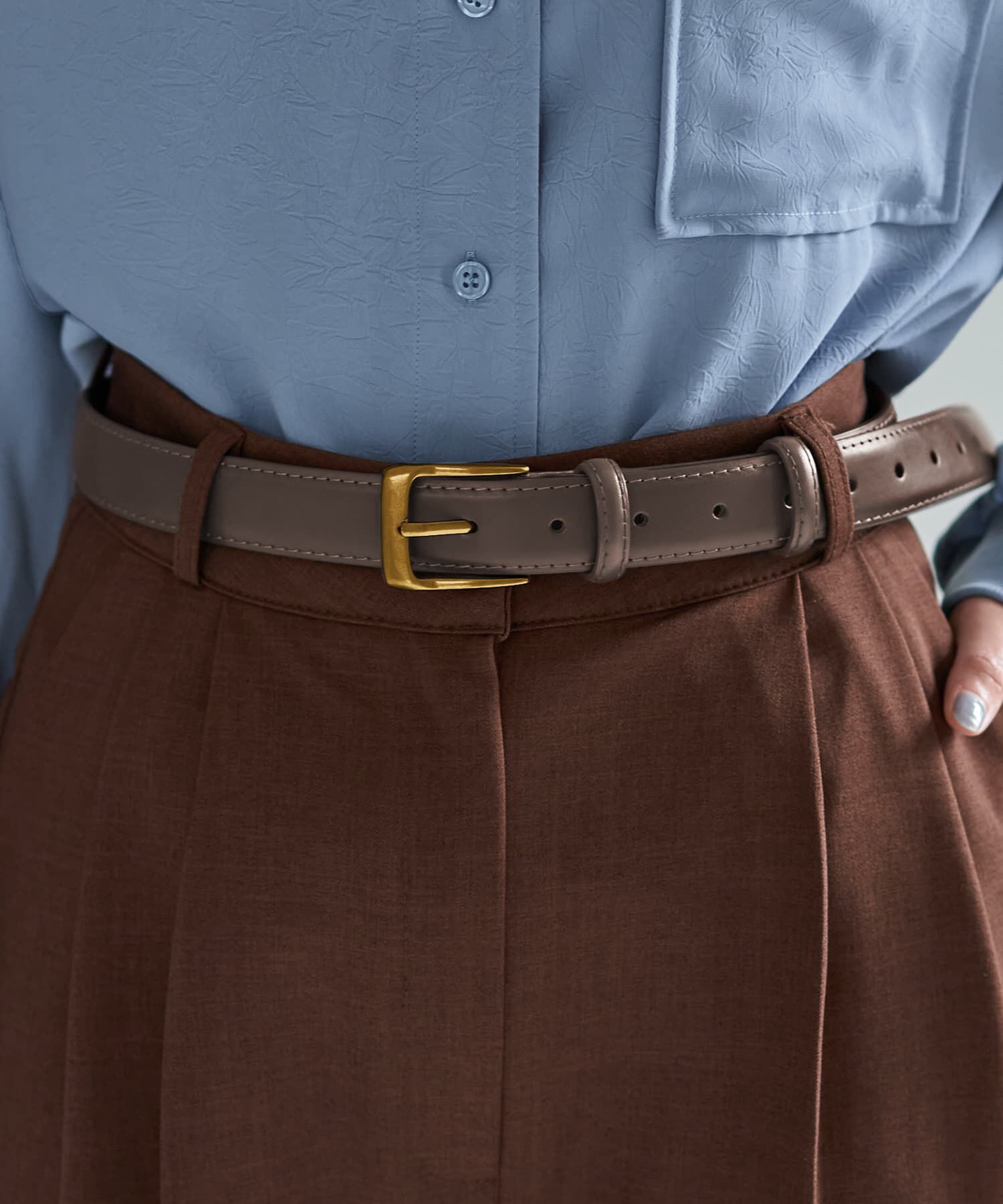 STYLE DELI「【DELI by】ミニマルリアルレザーベルト（ゴールド）」|ベルト|トープ