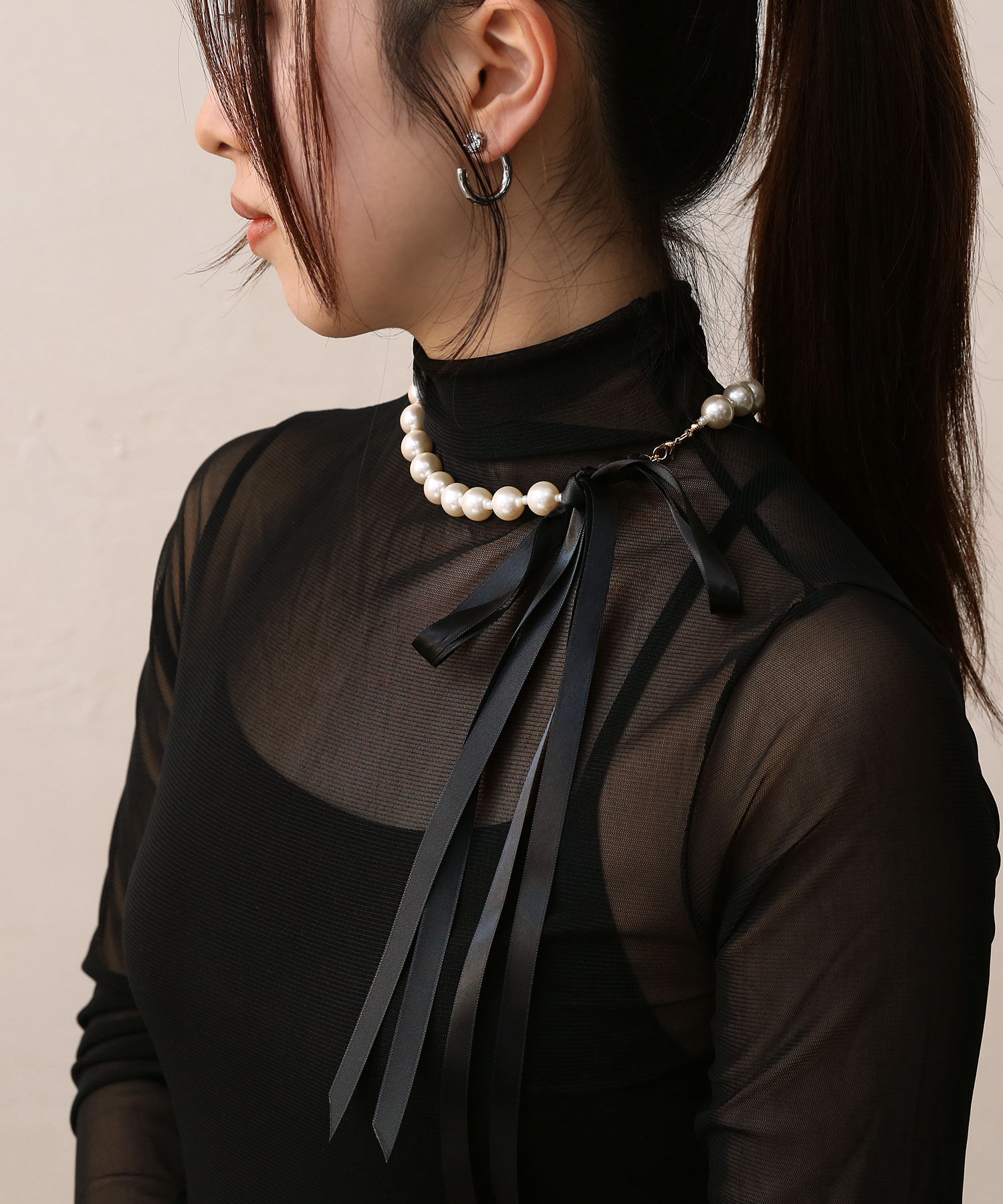 colleca la「サテンリボンパールネックレス」|ネックレス|