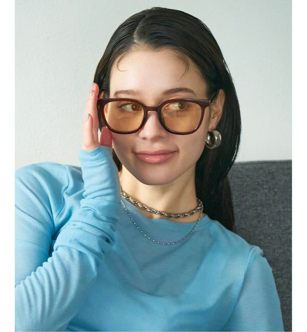  「【WEB限定】ウェリントン型 サングラス | 軽量 カラーレンズ トレンド 紫外線対策 UVカット 大きめサイズ」|サングラス|薄ブラウン1