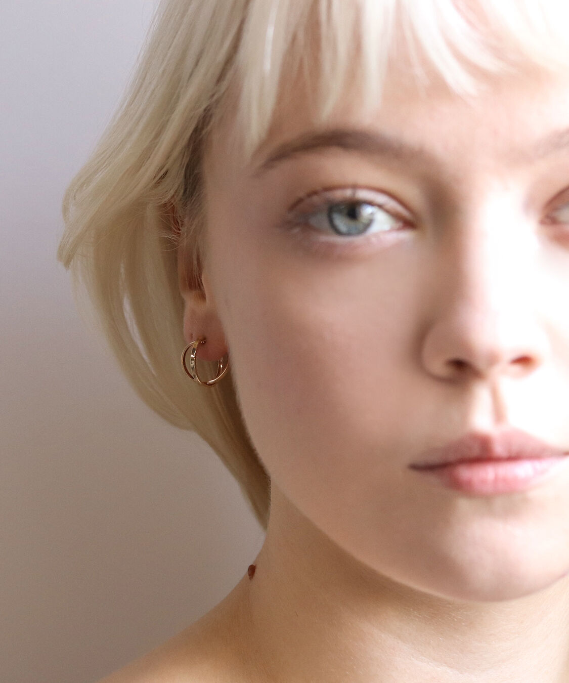  「ゴールド ダブル スナップ フープ ピアス | K10YG」|ピアス|