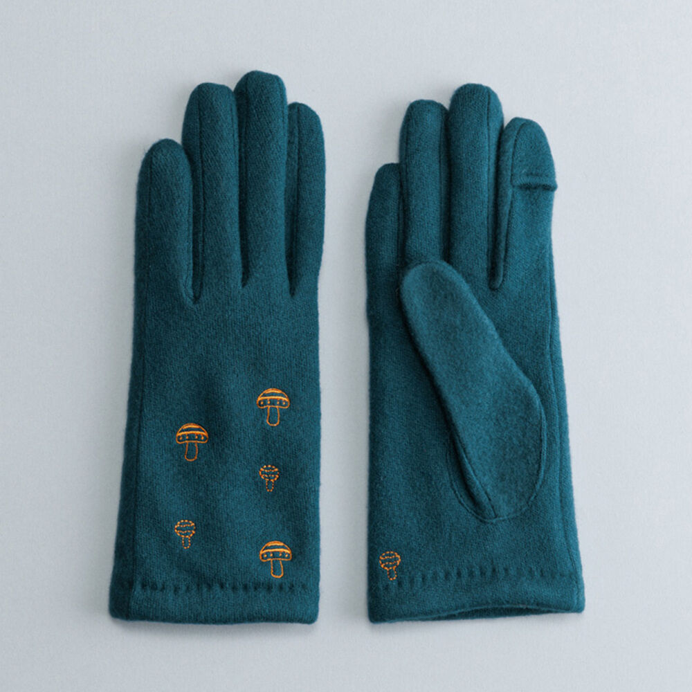 BACKYARD FAMILY「クロダ 手袋 レディース 通販 グローブ 手ぶくろ 暖かい かわいい 可愛い きのこ 刺繍 通勤」|手袋|グリーン1