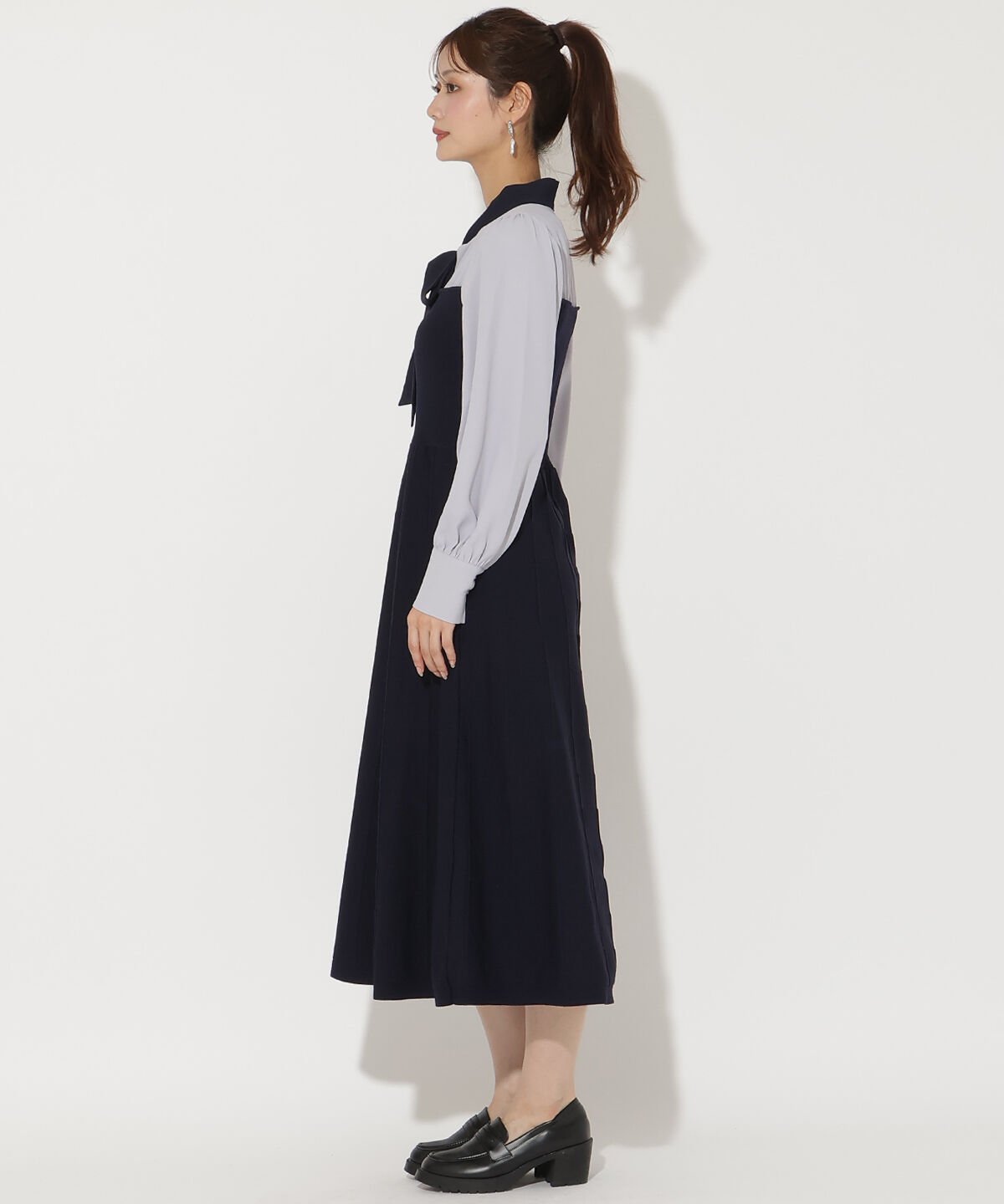 アンドクチュール「ニットビスチェ風リボンタイワンピース」|ワンピース|