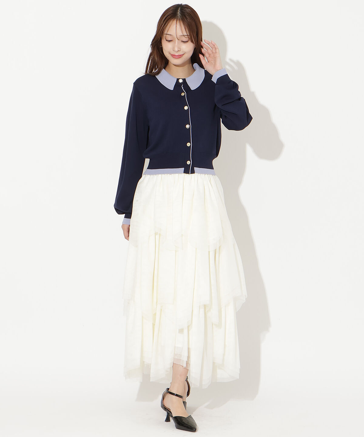 アンドクチュール「配色レイヤードライクニットカーディガン」|カーディガン|