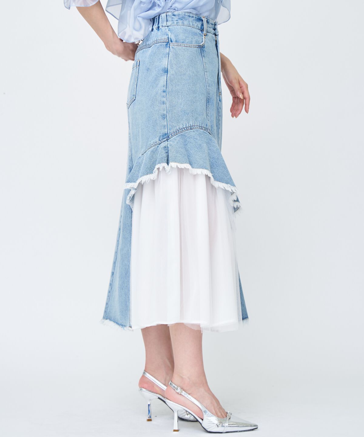 アンドクチュール「チュール切替デニムスカート」|スカート|