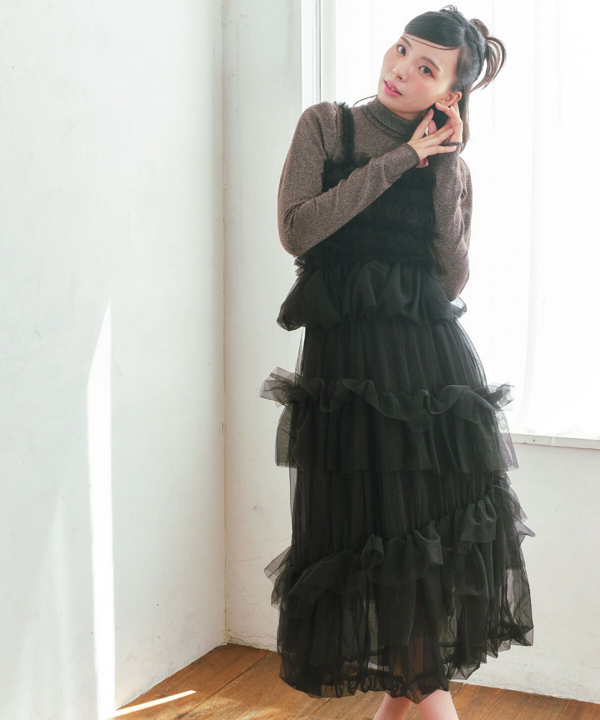 REDYAZEL「チュールフリルティアードスカート」|フレア|