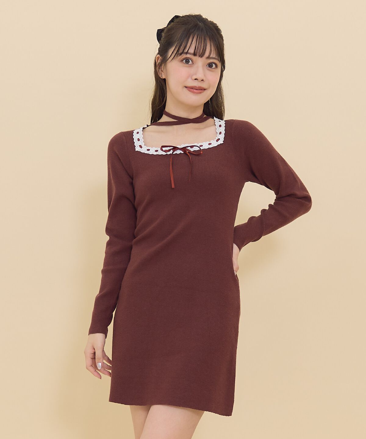 REDYAZEL「レーストリミングニットワンピース」|ワンピース|