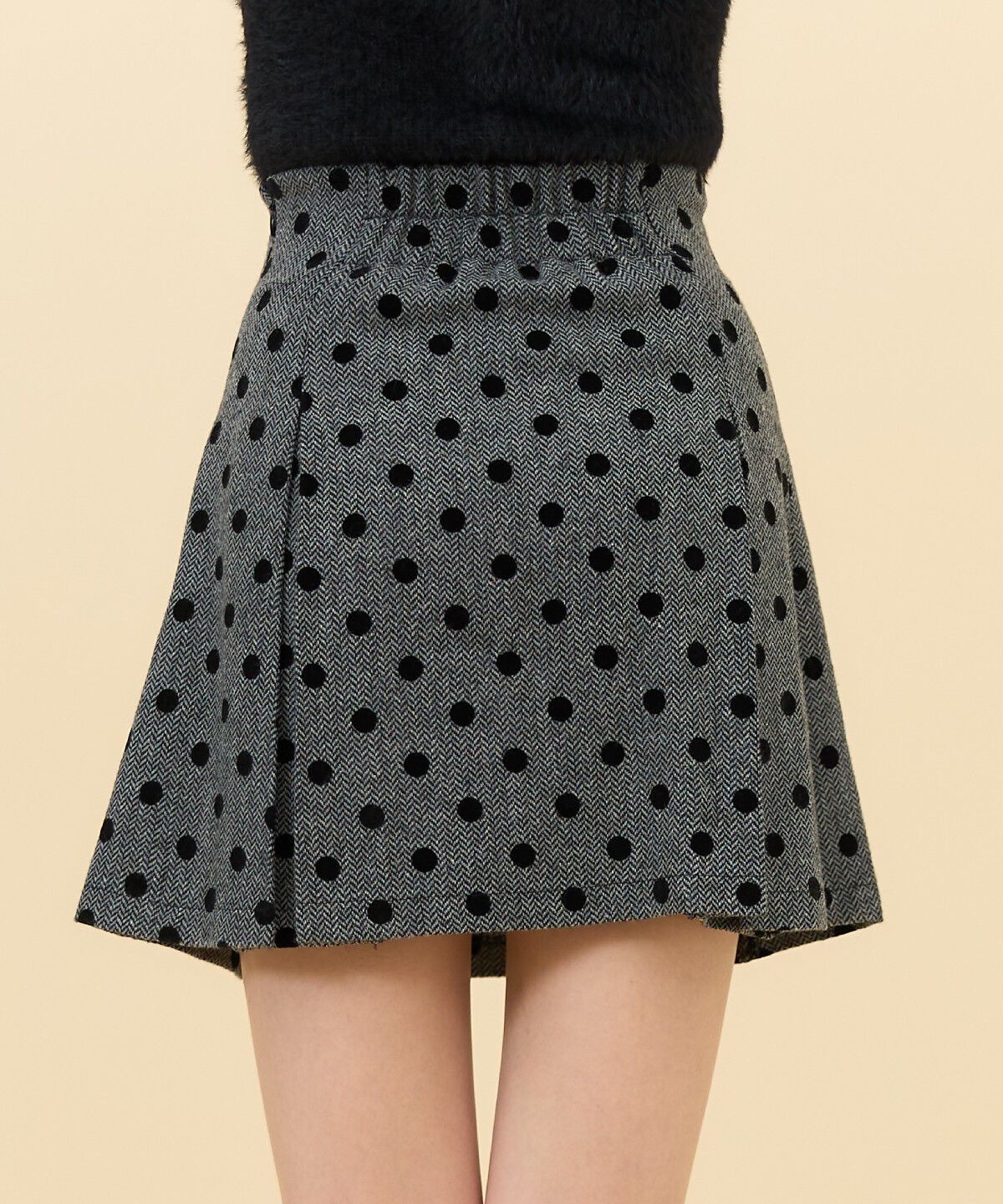 REDYAZEL「ドットフロッキーボックスプリーツミニスカート」|フレア|