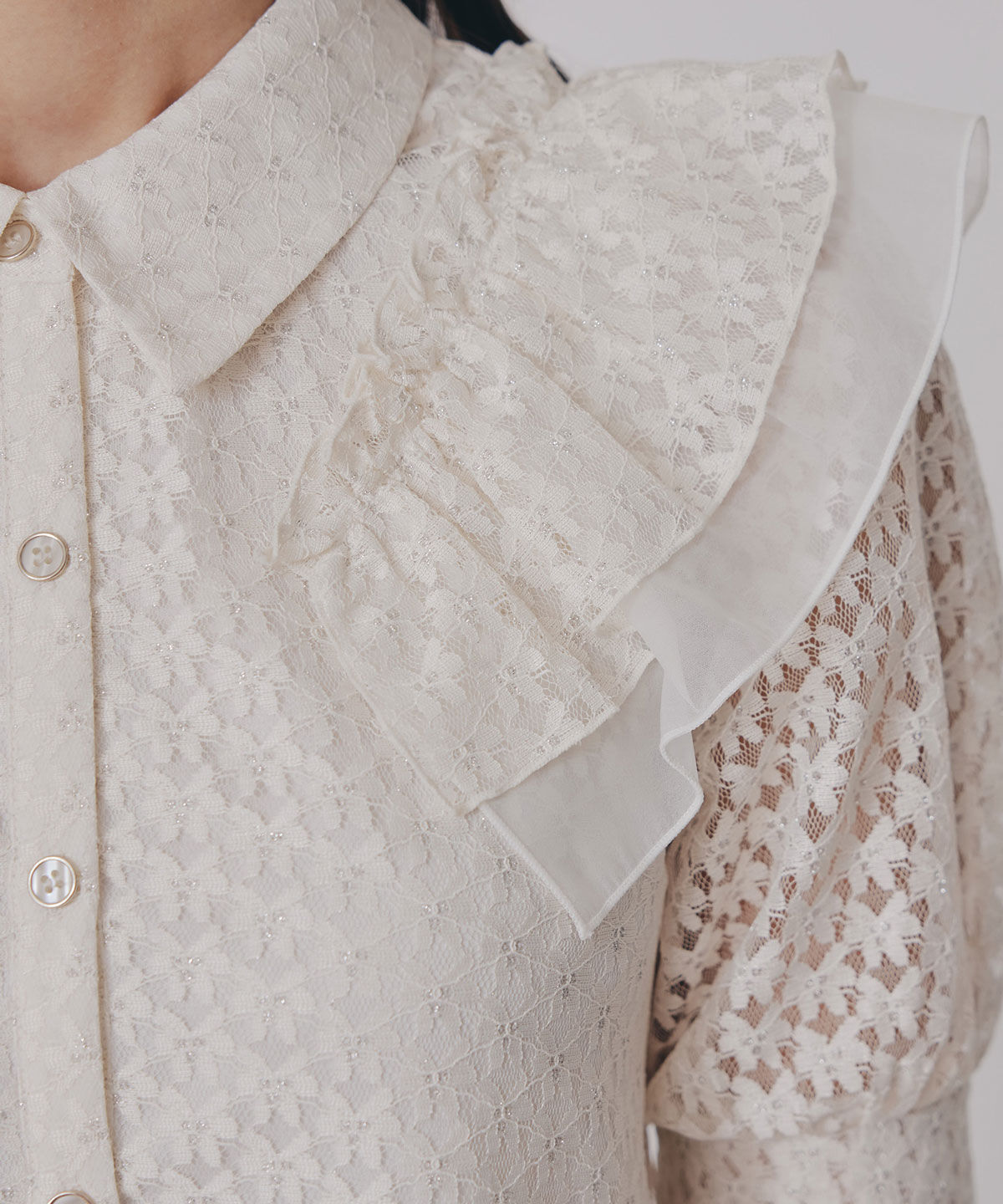 REDYAZEL「ラメレースフリルハーフスリーブブラウス」|シャツ・ブラウス|