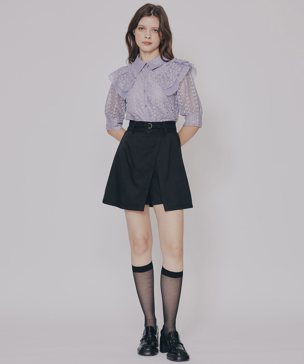 REDYAZEL「ラメレースフリルハーフスリーブブラウス」|シャツ・ブラウス|