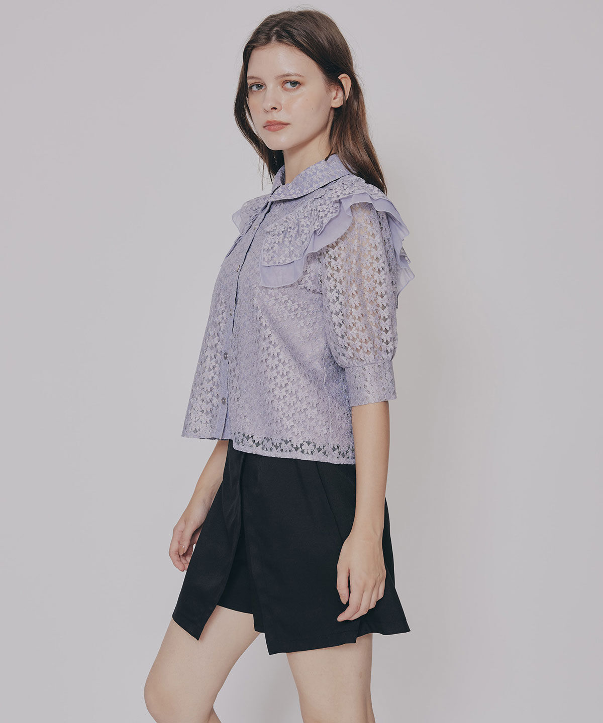 REDYAZEL「ラメレースフリルハーフスリーブブラウス」|シャツ・ブラウス|