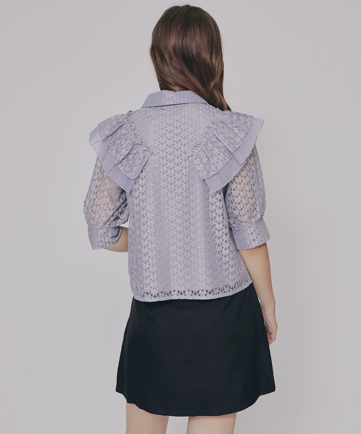REDYAZEL「ラメレースフリルハーフスリーブブラウス」|シャツ・ブラウス|