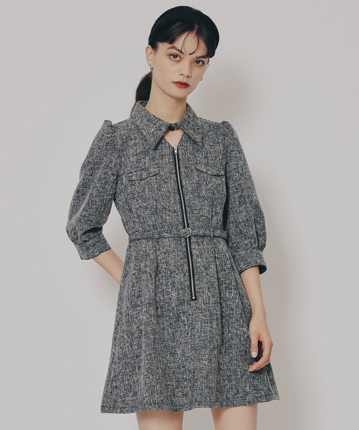 REDYAZEL「カラーミックスフロントZIPワンピース」|ワンピース|ブラック