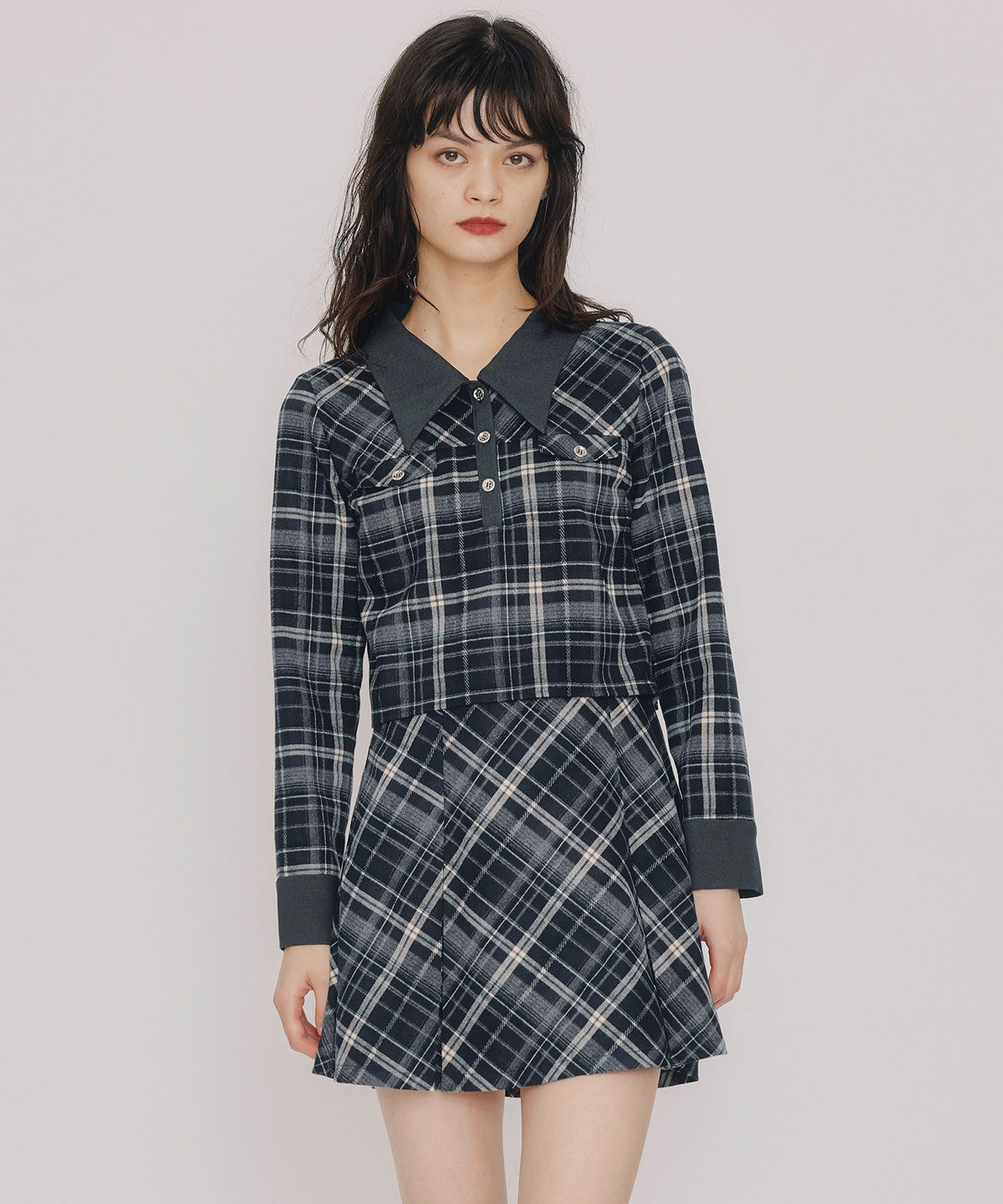 REDYAZEL「バイアスチェックショートブラウス&times;プリーツミニスカートセットアップ」|ワンピース|