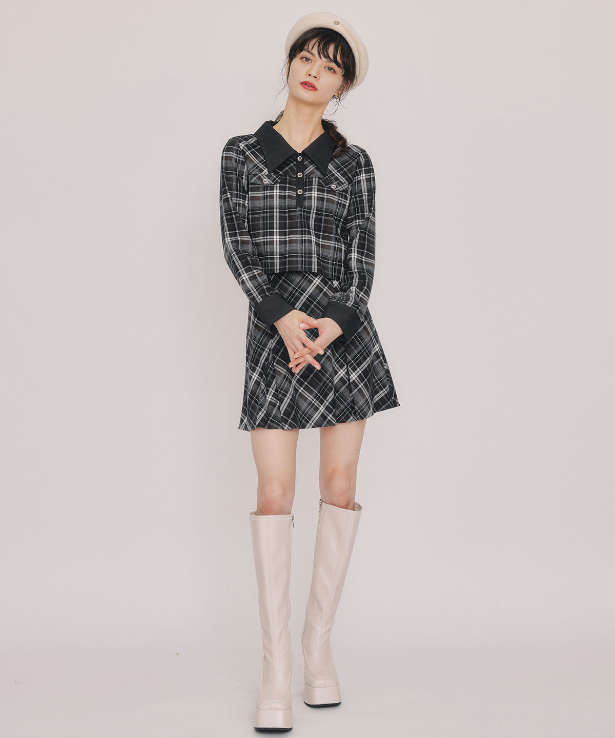 REDYAZEL「バイアスチェックショートブラウス&times;プリーツミニスカートセットアップ」|ワンピース|
