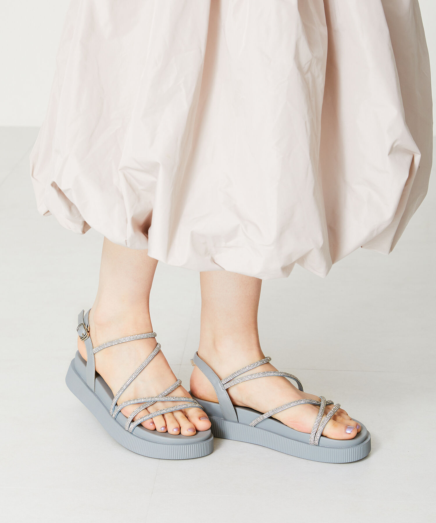 ORiental TRaffic「【追加】ラインストーンストラップサンダル/41217 サンダル 人気 トレンド 売れてる ラインストーン」|サンダル|