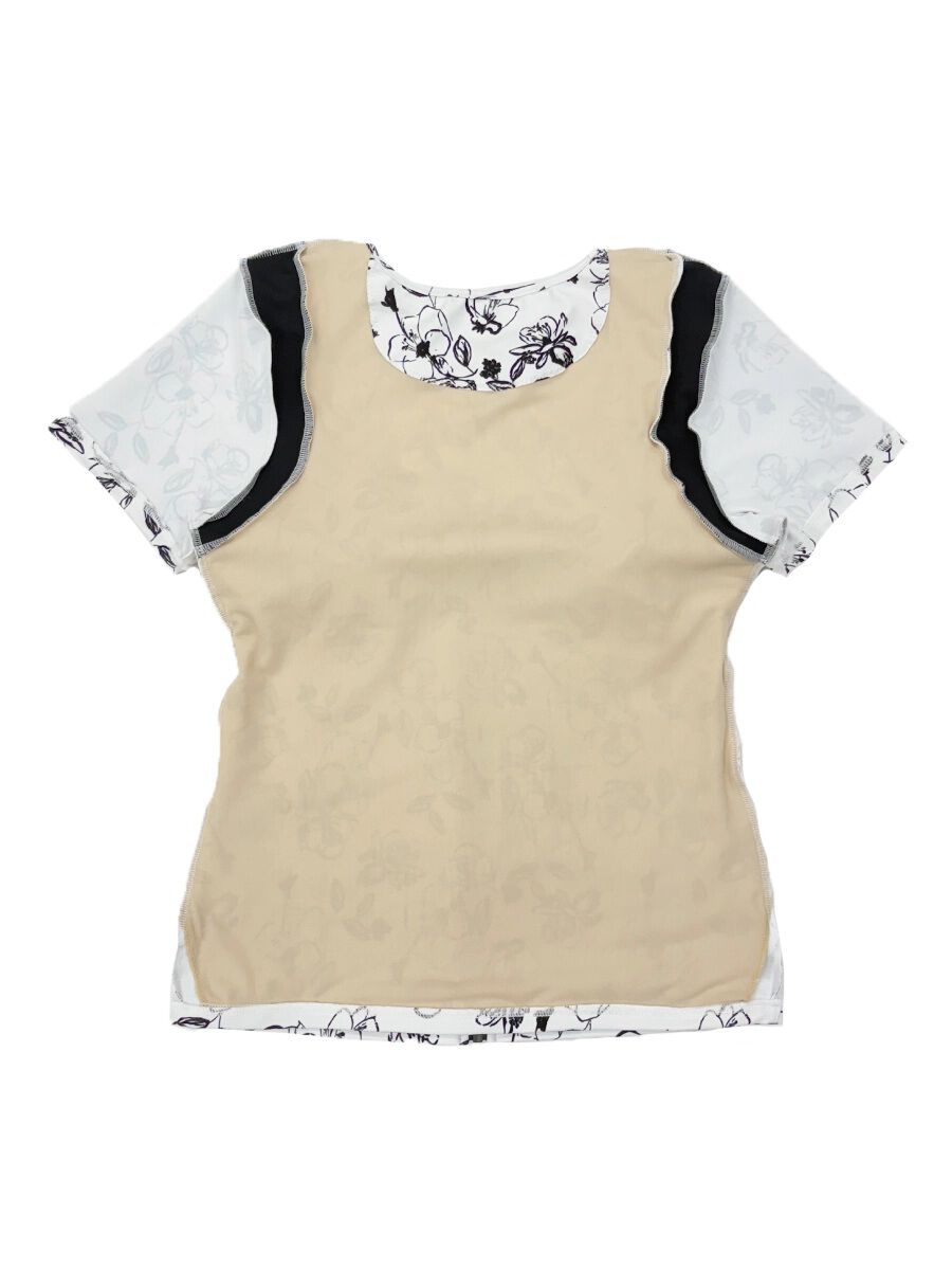 ALBOVE「モノクロ線画フラワー半袖フィットネス水着」|ビキニ|