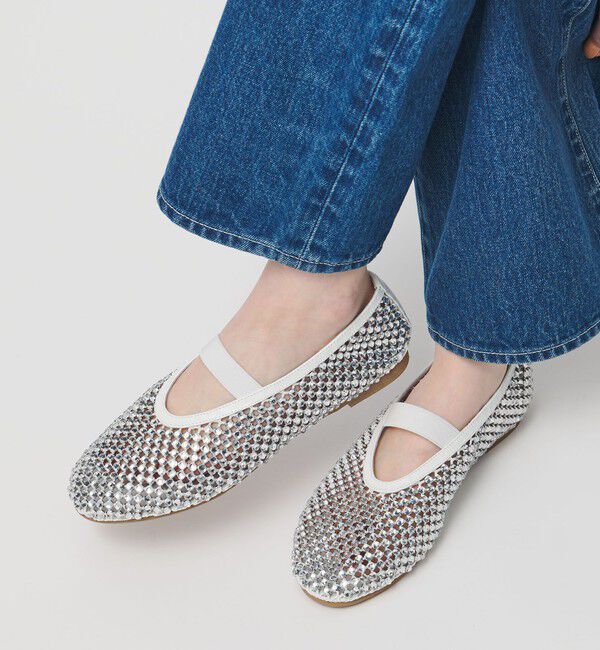 UNITED ARROWS「メッシュ ビジュー フラットシューズ」|パンプス|WHITE