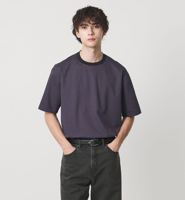 UNITED ARROWS「ポンチボーダー Tシャツ デオドラント 抗菌防臭 接触冷感」|Tシャツ・カットソー|BLACK