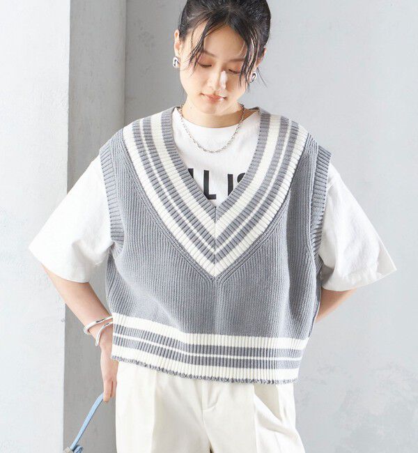 SHIPS for women「【SHIPS別注】WRAPINKNOT:〈手洗い可能〉チルデン ニット ベスト」|ベスト・ジレ|ライトグレー