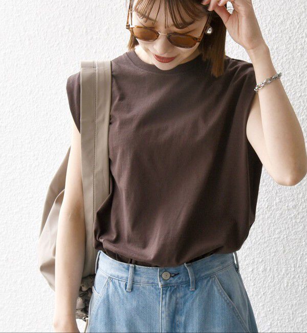 SHIPS any「《一部追加予約》SHIPS any:〈抗菌防臭/洗濯機可能〉USAコットン ラウンドヘム ノースリーブ TEE」|Tシャツ・カットソー|