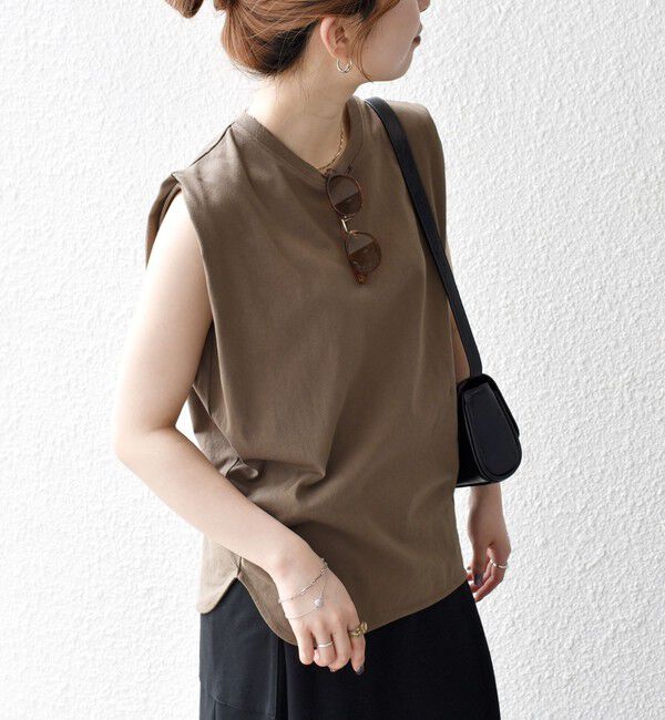 SHIPS any「《一部追加予約》SHIPS any:〈抗菌防臭/洗濯機可能〉USAコットン ラウンドヘム ノースリーブ TEE」|Tシャツ・カットソー|オリーブ