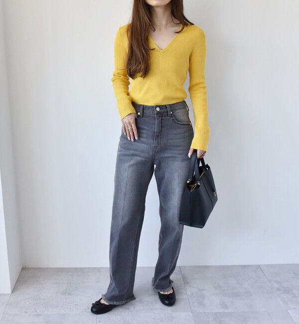 quaranciel「quaranciel:〈手洗い可能〉コットン Vネック リブ ニット」|ニット・セーター|