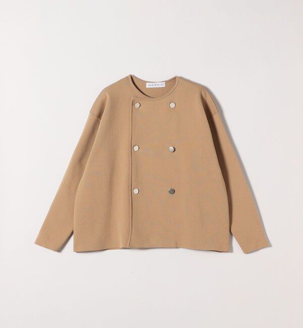 quaranciel「quaranciel:〈手洗い可能〉ニット ノーカラー ダブル ジャケット カーディガン」|カーディガン|