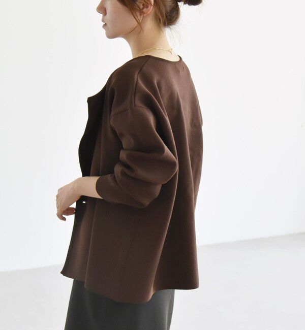 quaranciel「quaranciel:〈手洗い可能〉ニット ノーカラー ダブル ジャケット カーディガン」|カーディガン|