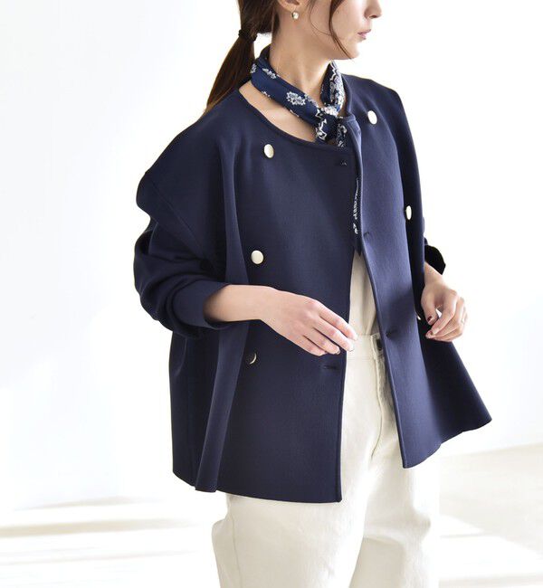 quaranciel「quaranciel:〈手洗い可能〉ニット ノーカラー ダブル ジャケット カーディガン」|カーディガン|