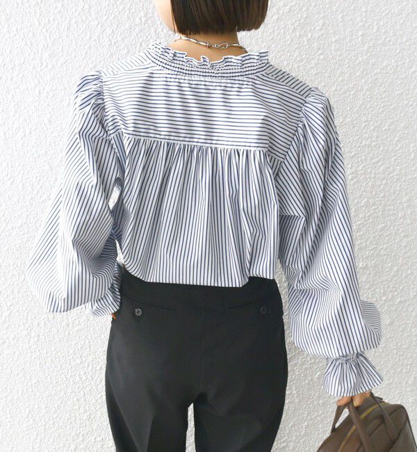 SHIPS for women「【WEB限定】〈手洗い可能〉 シャーリング Vネック 長袖 ブラウス」|シャツ・ブラウス|